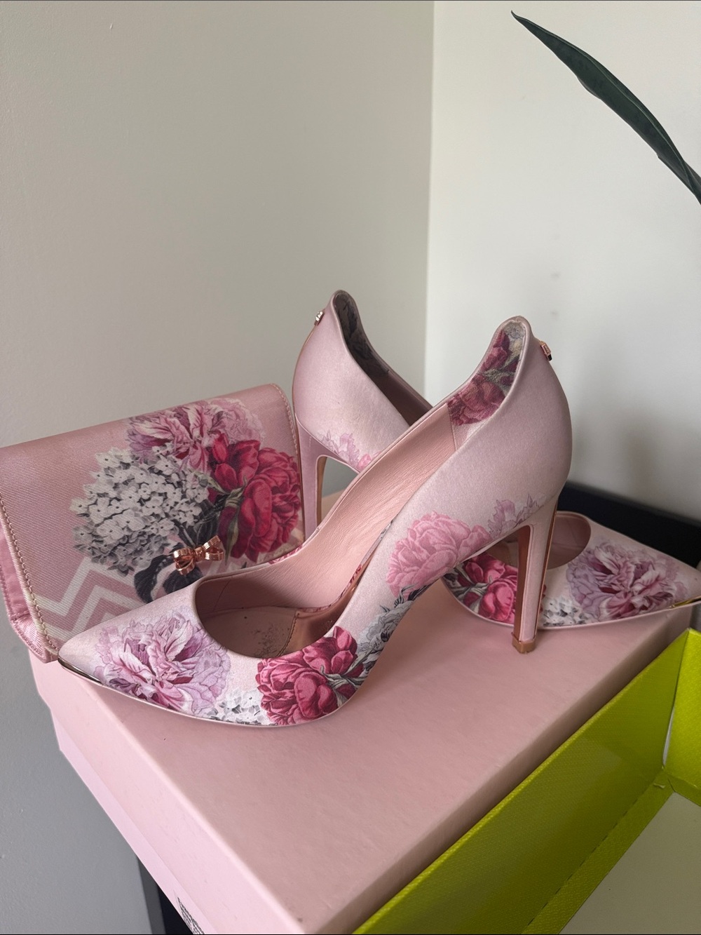 Ted Baker London Pink Floral Satin Pointed Heels